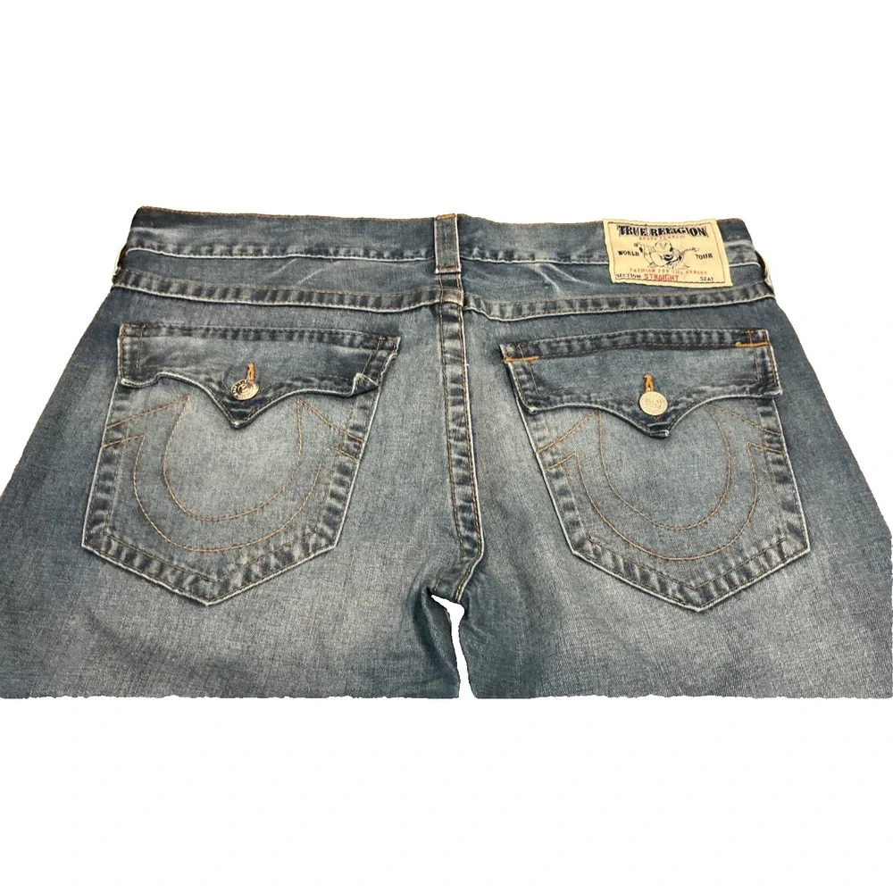 True Religion Ricky Jeans Mens 38x34 Blue Denim Straight Flap Pocket USA Made